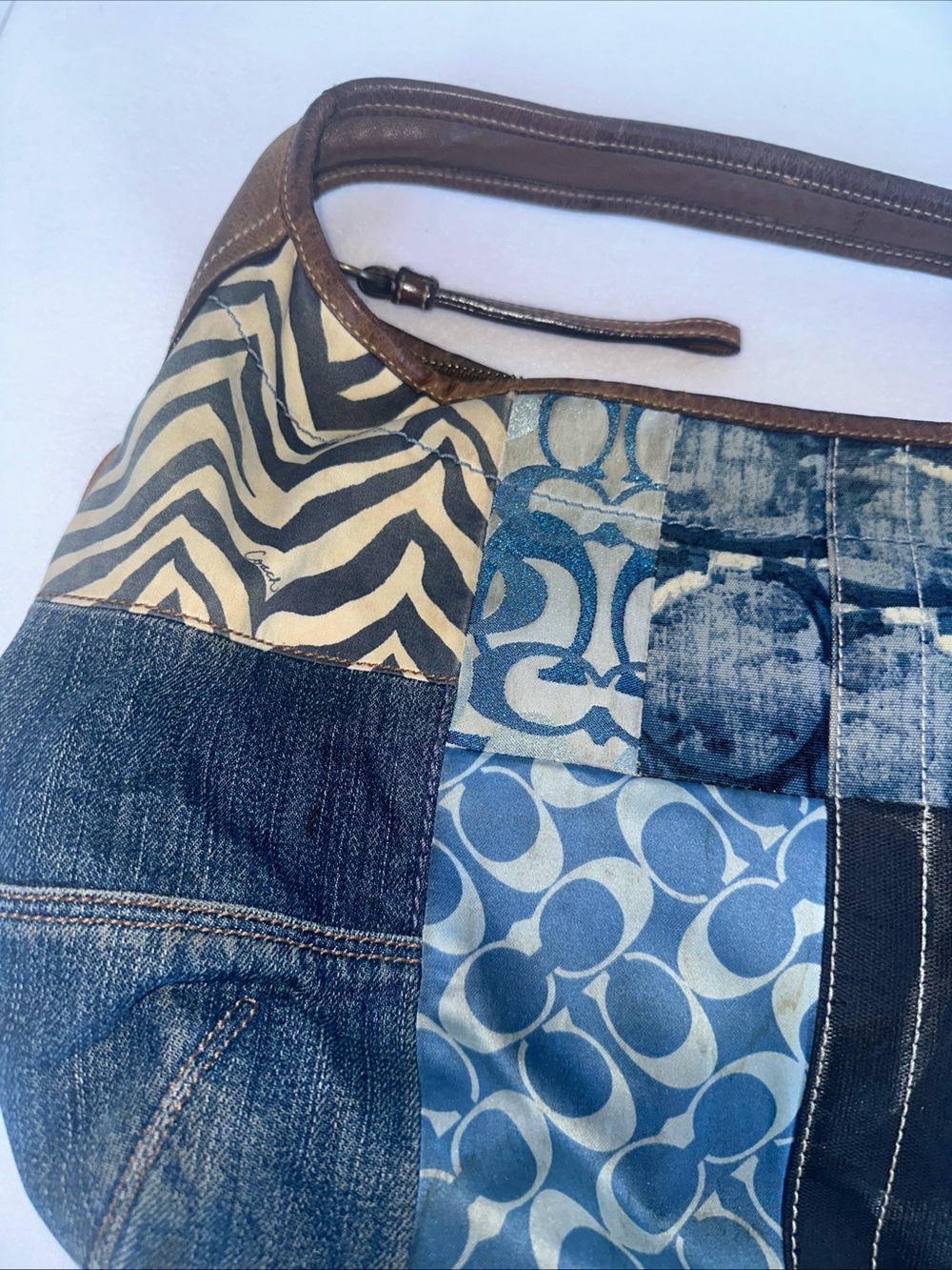 Coach Indigo Denim Blue Patchwork Ergo XL Hobo Handbag Purse Bag - Picture 8 of 17